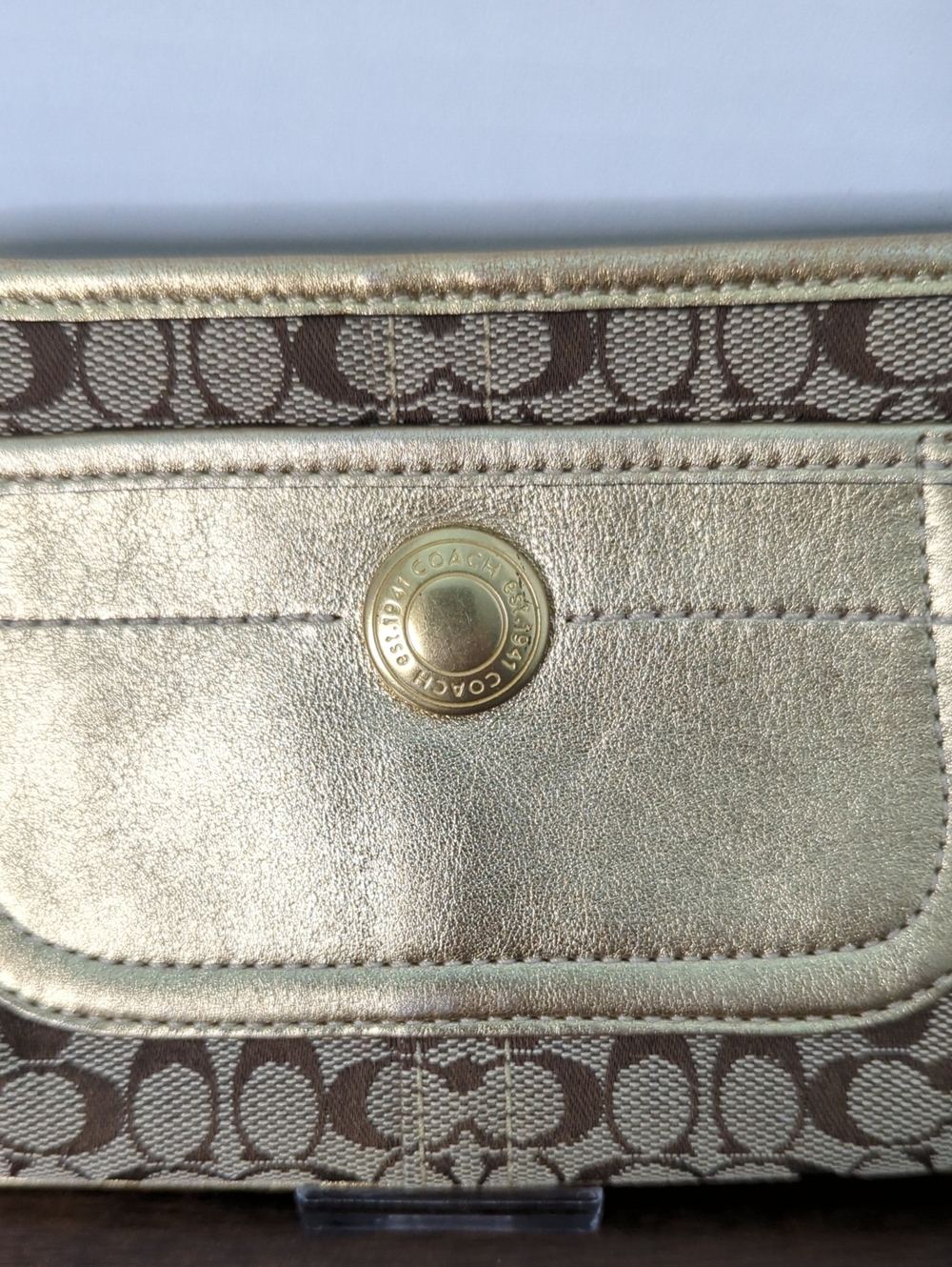 Coach Signature Canvas and Leather Wristlet With Snap Head, Tattersall Lining - Picture 2 of 10